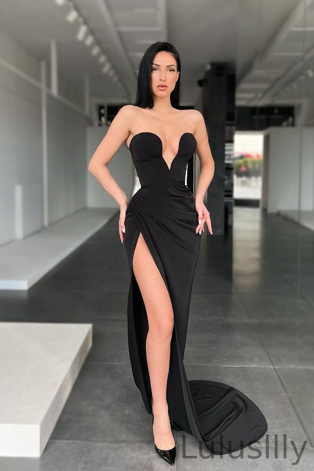 Modern Black Sweetheart Mermaid Prom Dress With Split - lulusllly