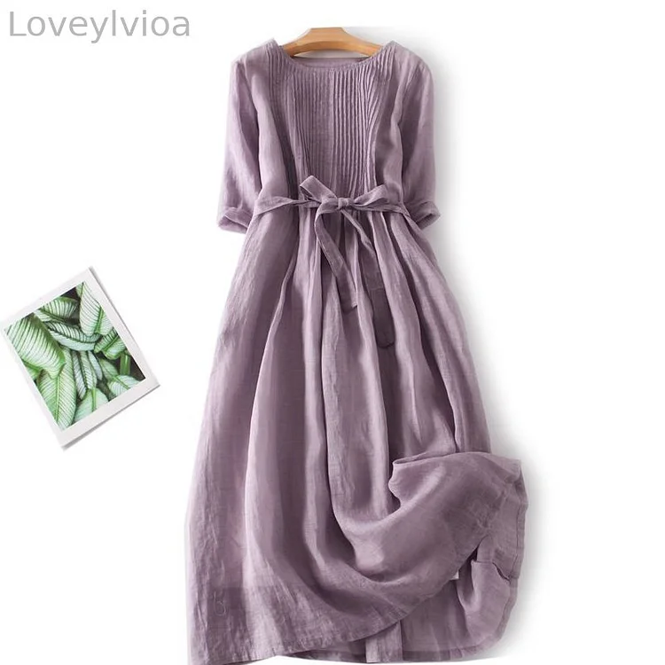 Solid Color Round Neck Loose Midi Dress