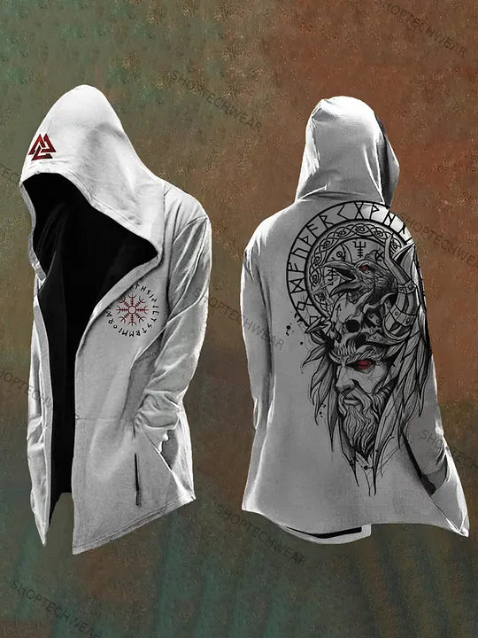 Viking Vegvisir Rune 3D Printed Fleece Hooded Cardigan For Men & Women - Thick Warm Coat, USA Sizes