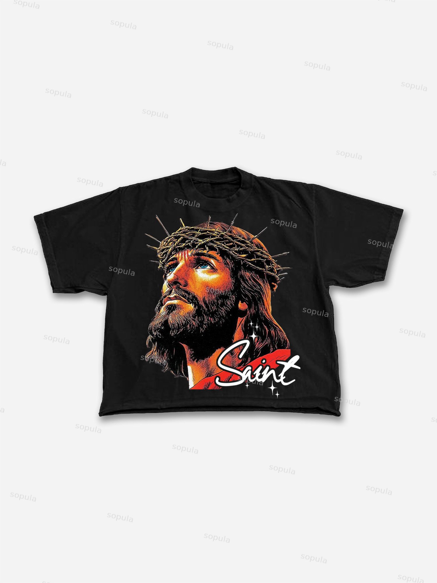God Saint Graphic Print Cropped T-shirt