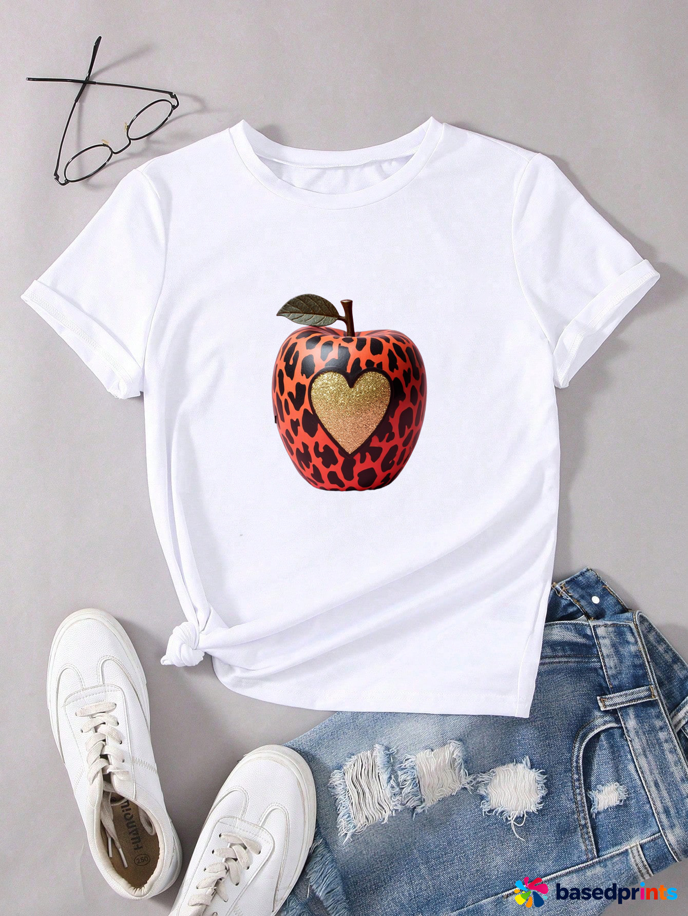 White Leopard Print Apple Graphic Tee