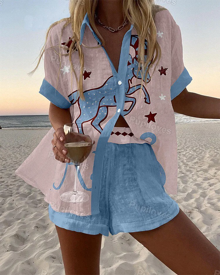 Pupiloves Pupiloves Aries Print Short Two-Piece Set