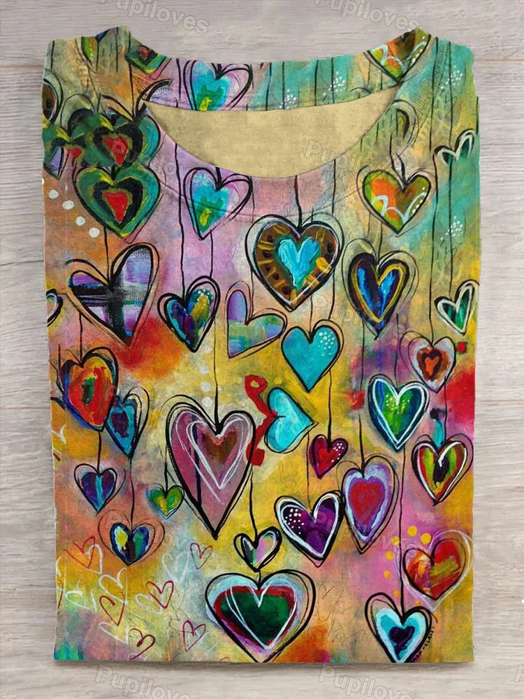 Pupiloves Pupiloves  Unisex Valentine Heart Abstract Print T-Shirt