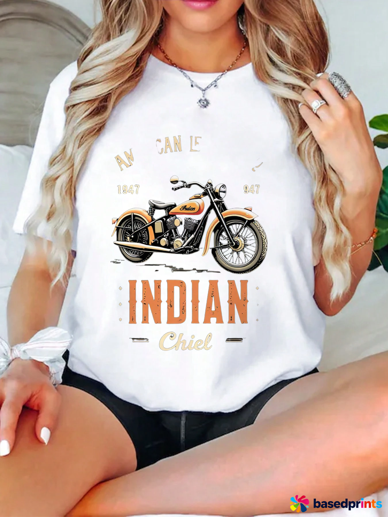 White Indian Motorcycle T-Shirt Women's Casual Short-Sleeved T-Shirts