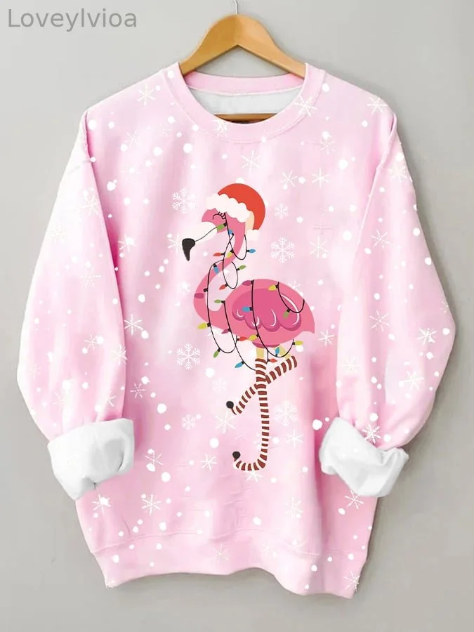 Women's Merry Christmas Christmas   Flamingo Fun Print Casual Sweatshirt