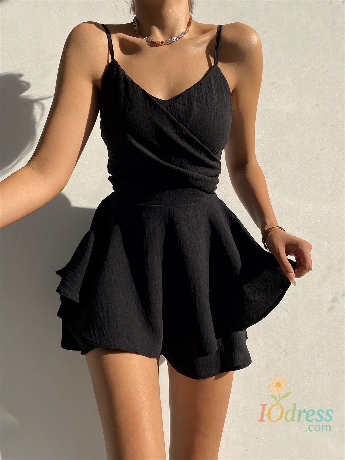 IO Dress Slim Suspender Strap Sexy Dresses Y2k Solid Ruffles Rompers Summer Casual Threaded Slip Playsuits Female Elegant Clothes