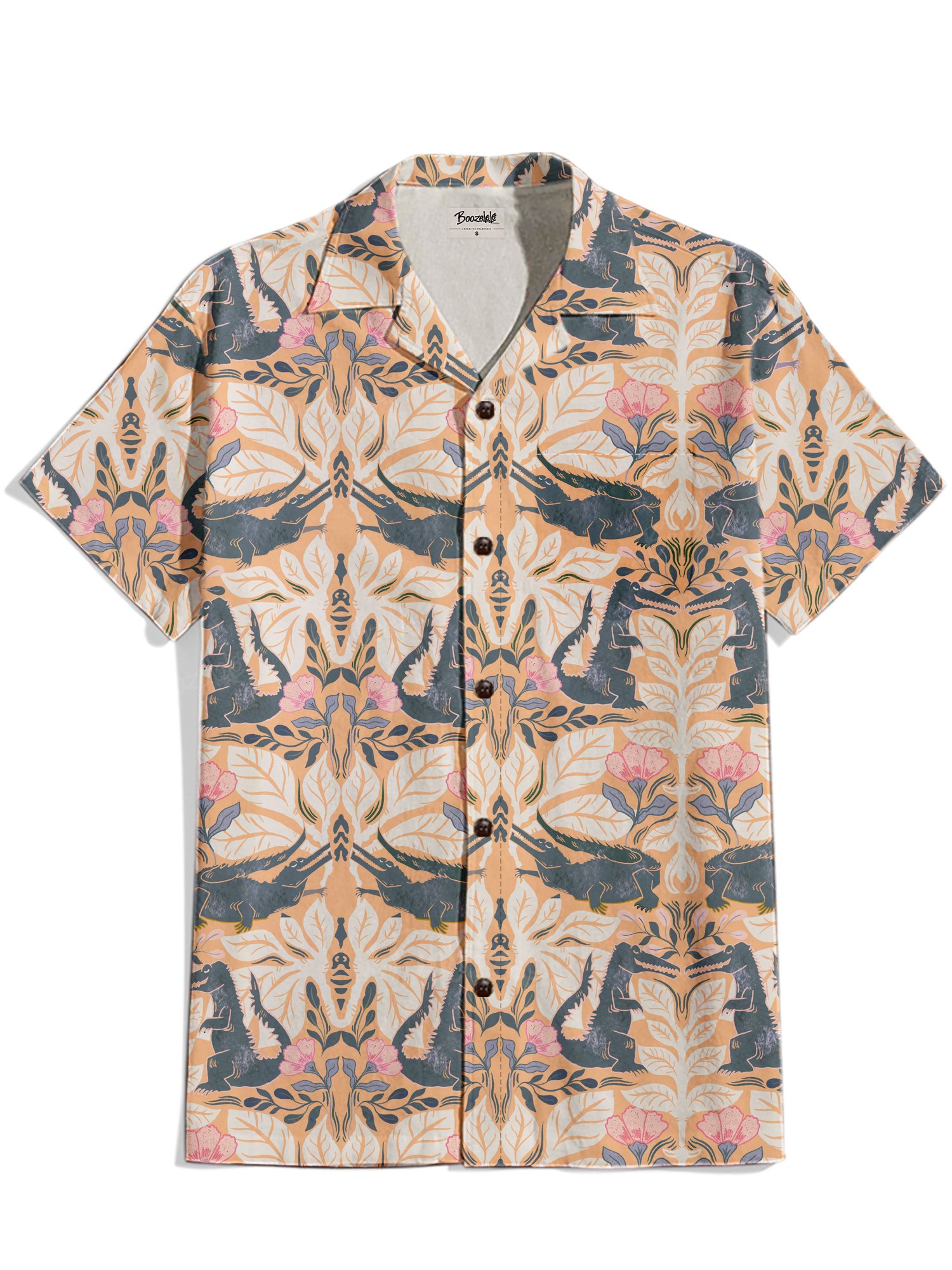 【Sara T X Boozelele】Happy Crocodiles Pink - 100% Cotton Cuban Collar Shirt
