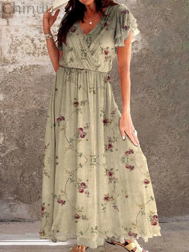 Women's Elegant Vintage  Rose Floral Pattern Dress