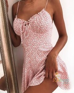IO Dress 2023 Women Summer Spaghetti Strap Floral Print Tie Front Mini Dress Y2K Sexy Dress Patry Beach Style New All-Match Floral Skirt IO Dress