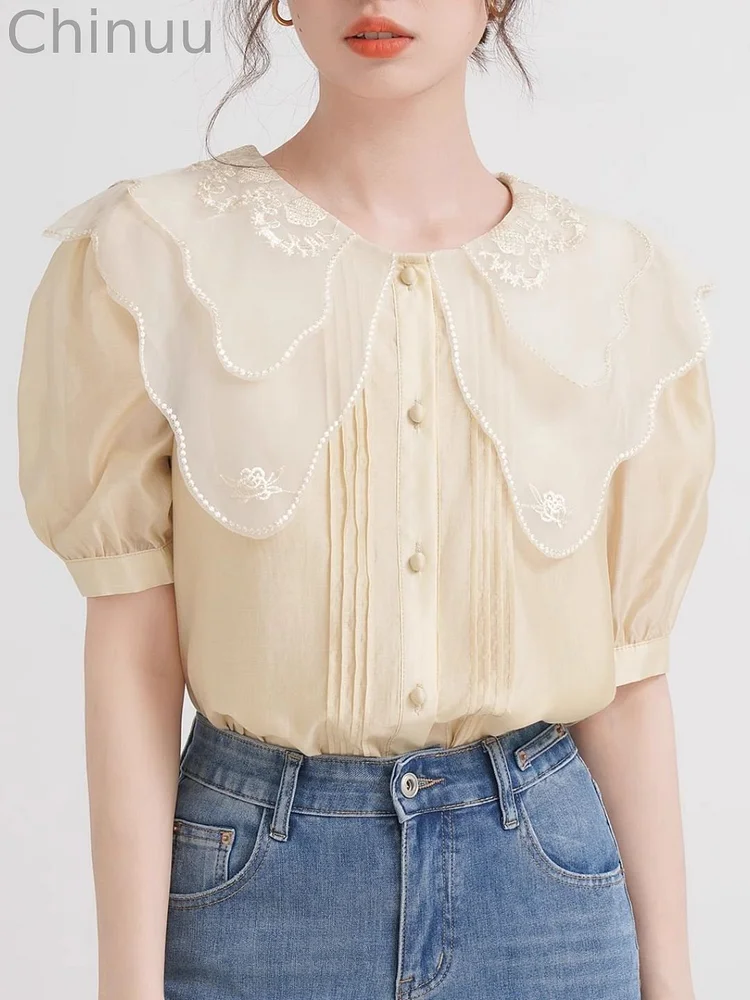Large Lapel Short-sleeved Shirt