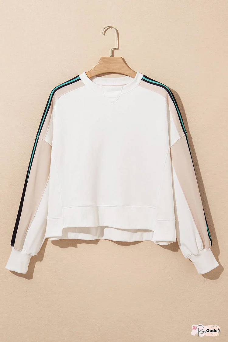 Striped Color Block Exposed Seam Loose Active Sweatshirt