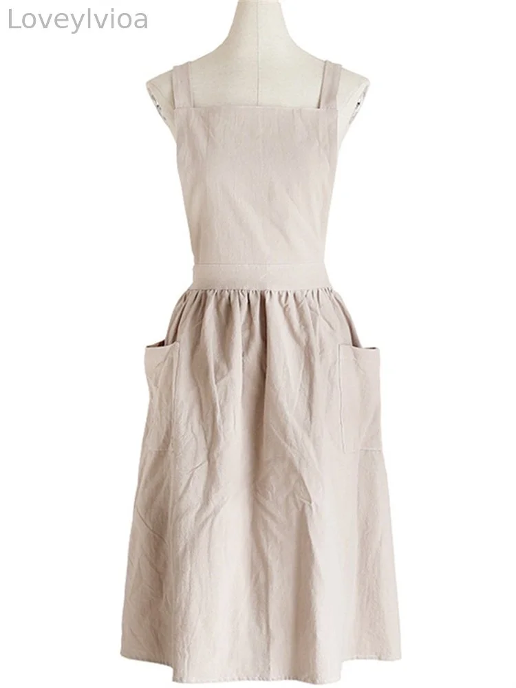 Vintage Solid Double Pocket Midi Apron