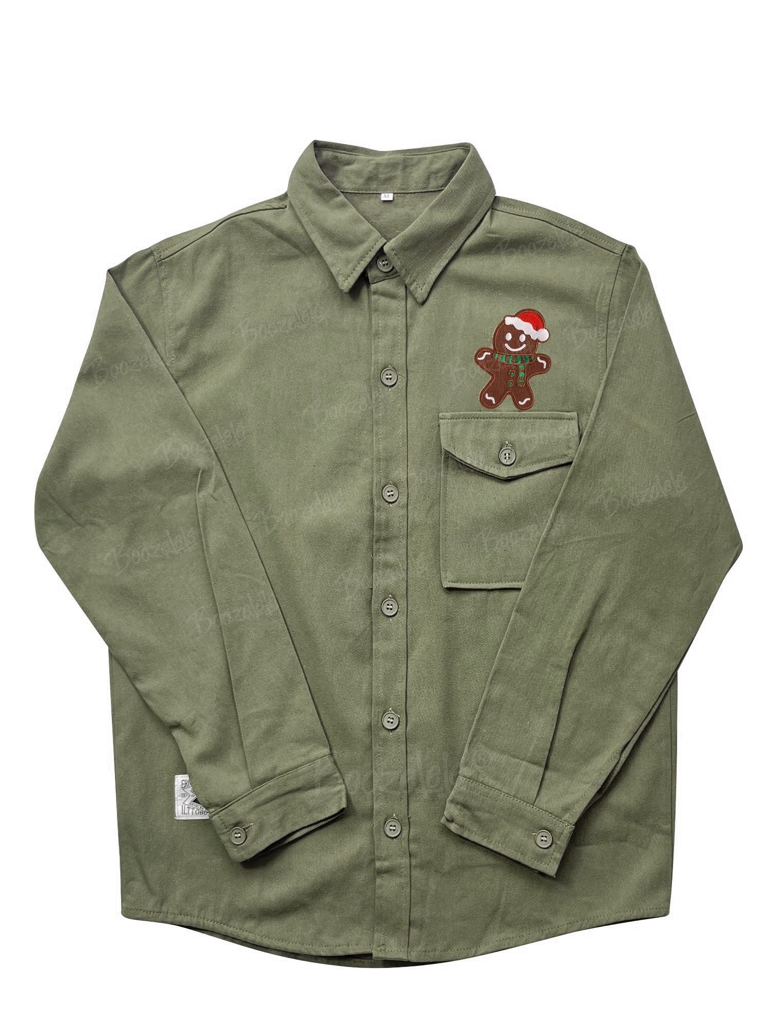 【Embroidery】The Christmas Gingerbread Man - 100% Cotton Long-Sleeved Shirt