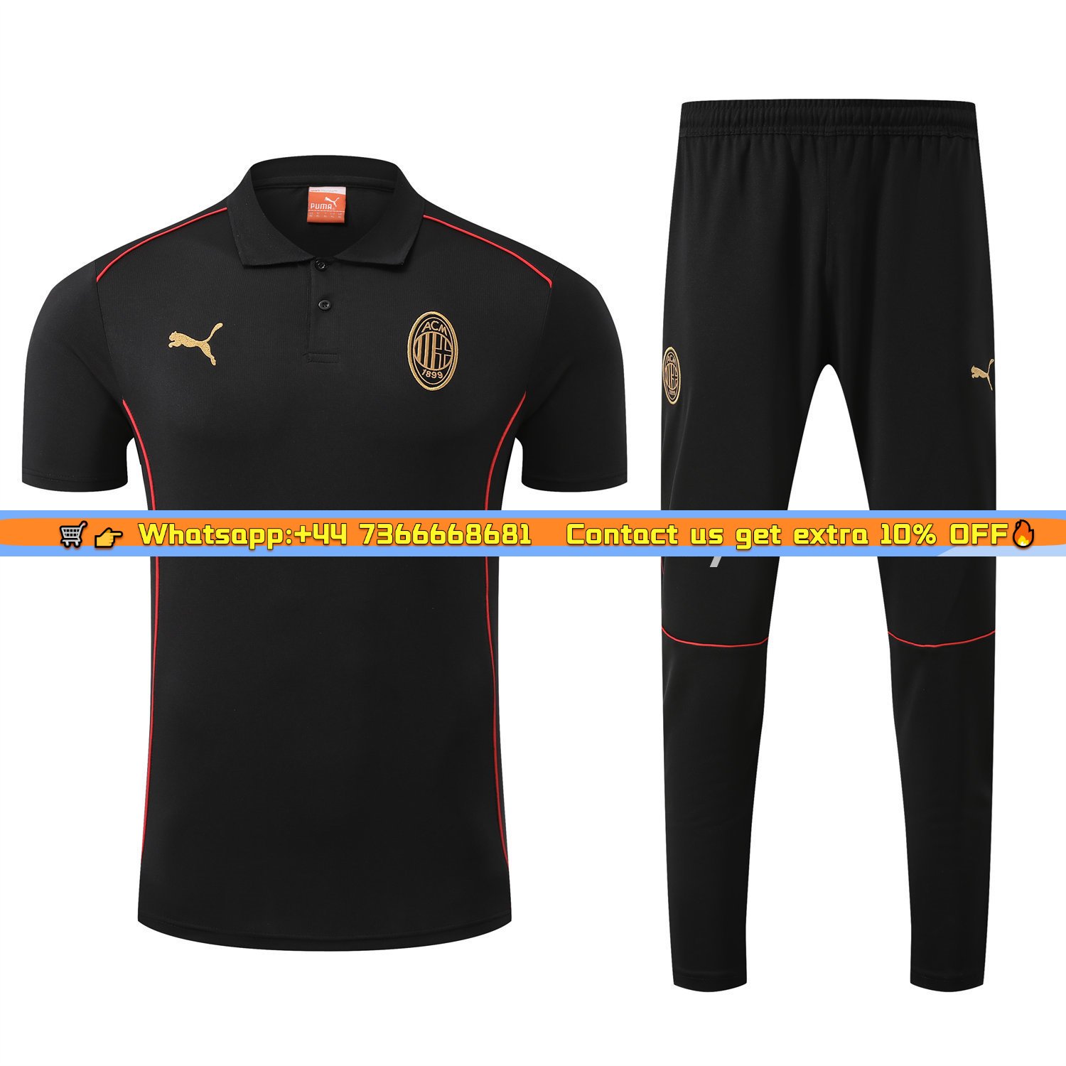AC Milan 25-26 POLO Short-Sleeve Training Set - Black Top and Pants