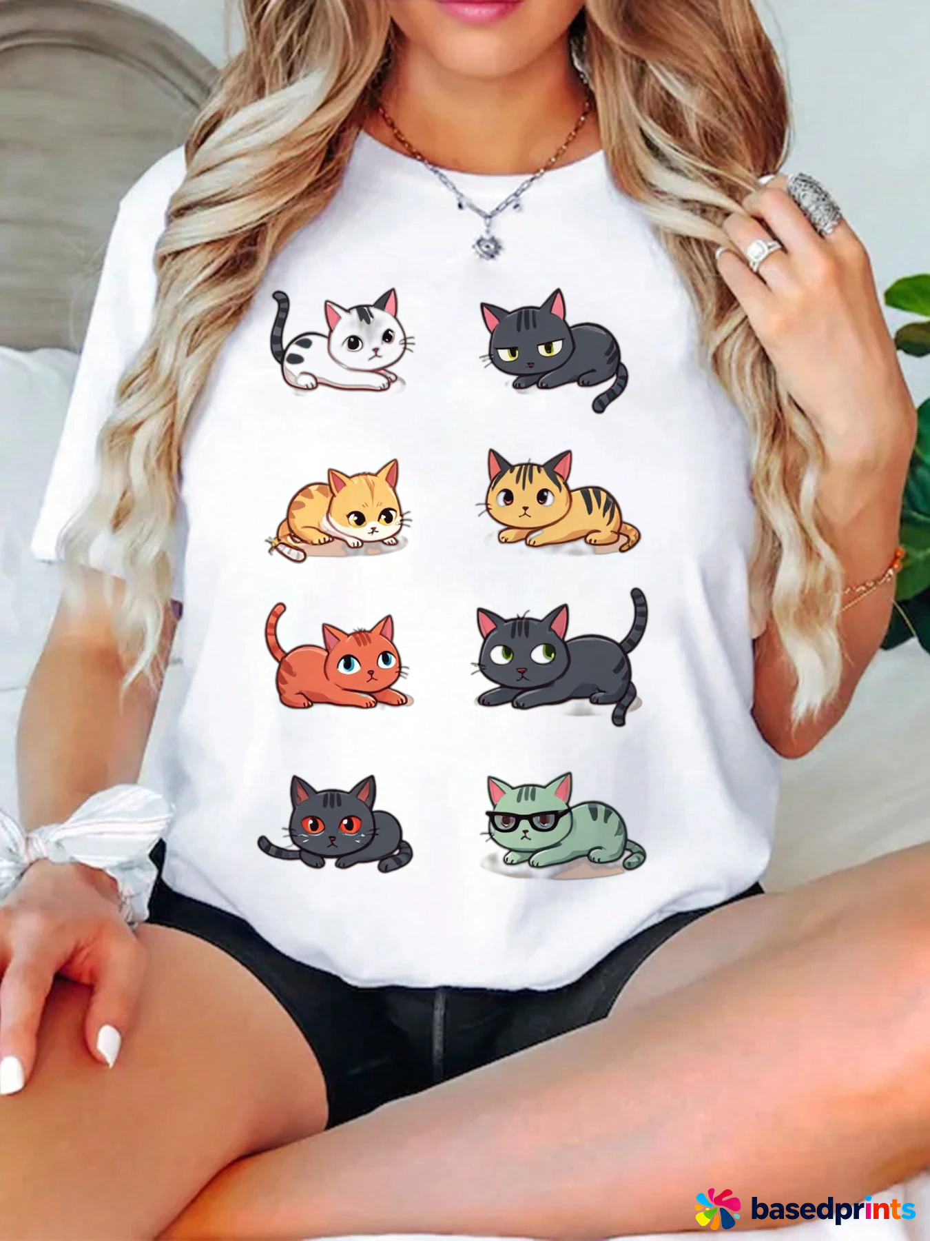 Cute Cat Print Short Sleeve T-Shirt