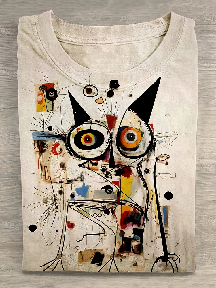 Pupiloves Pupiloves  Funny Abstract Cat Art Print T-shirt