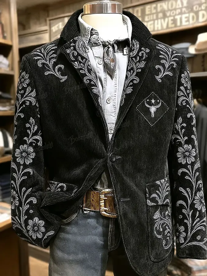 Men's Casual Retro Color Block Corduroy Jacket