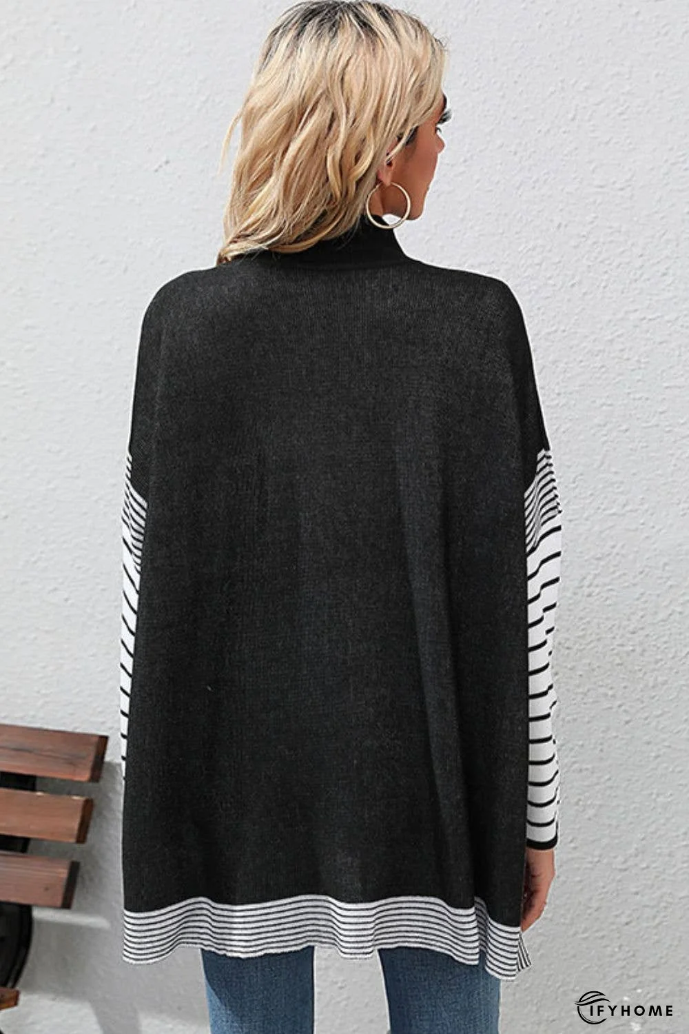 Striped Dolman Sleeve Mock Neck Knit Pullover | IFYHOME