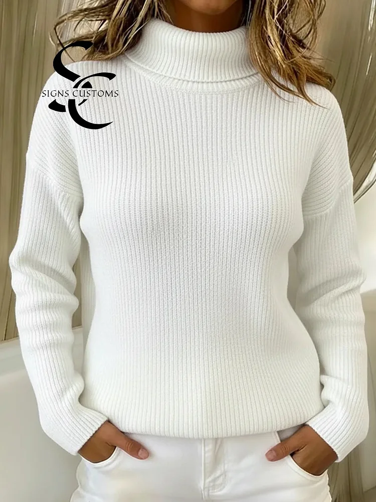Cozy Casual Solid Color Turtleneck Sweater Top