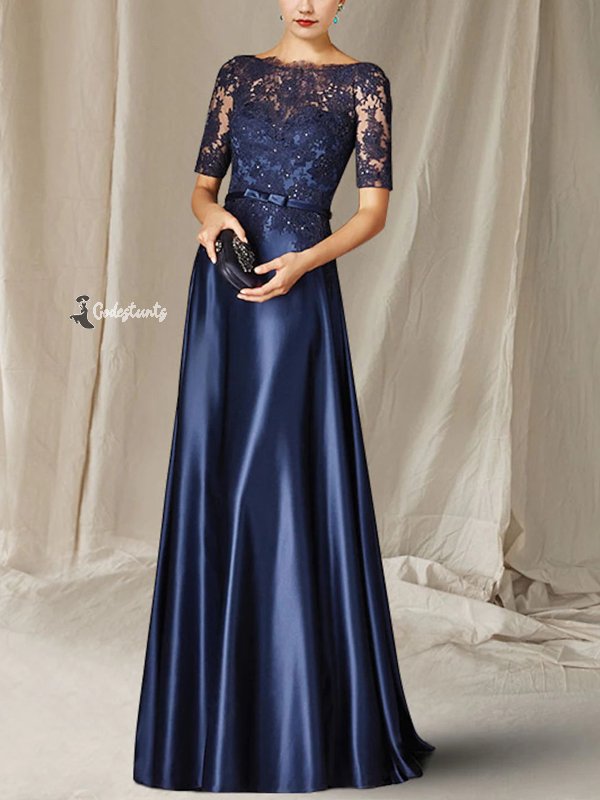 Round Neck Lace Solid Color Maxi Dress