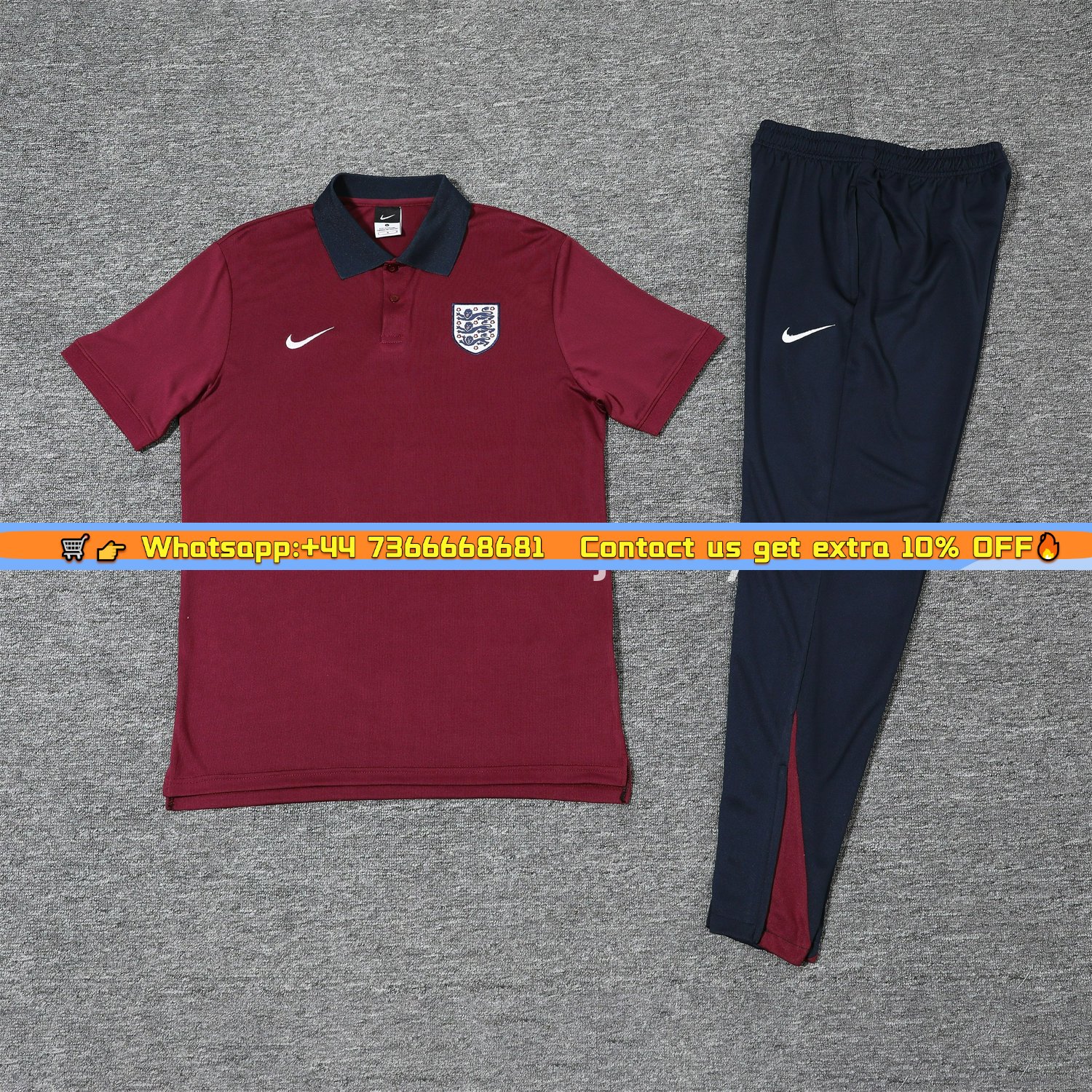 England 25-26 POLO Short-Sleeve Training Set - Red Top and Deep Blue Pants