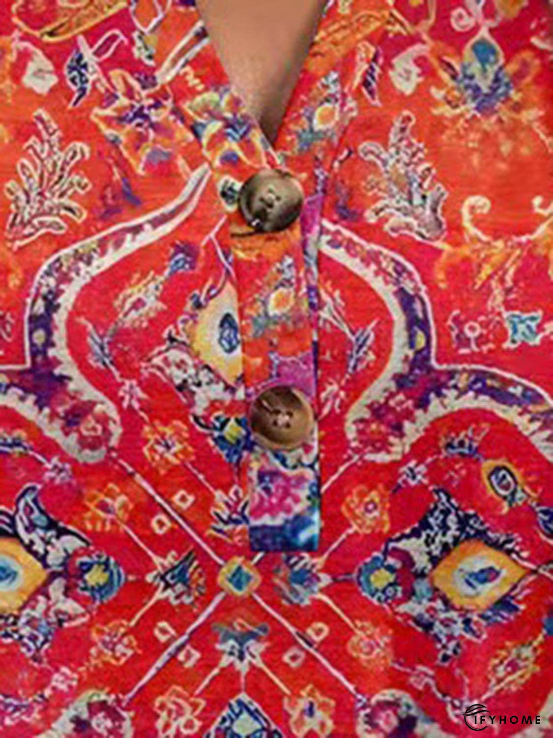 Full Size Printed Notched Short Sleeve Blouse | IFYHOME