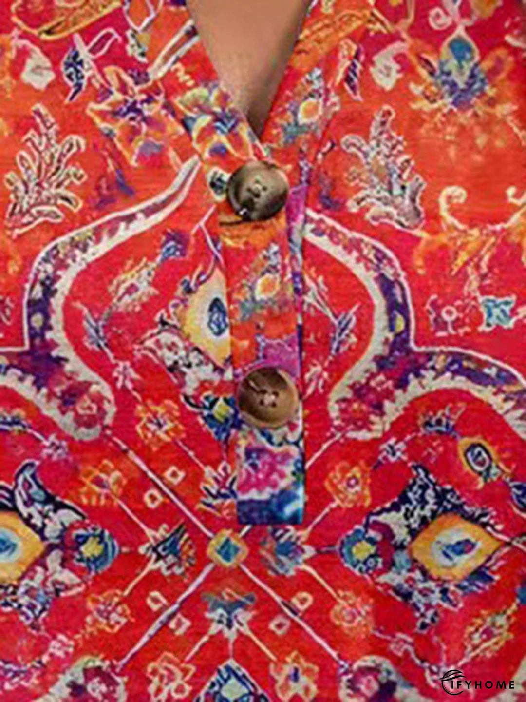 Full Size Printed Notched Short Sleeve Blouse | IFYHOME