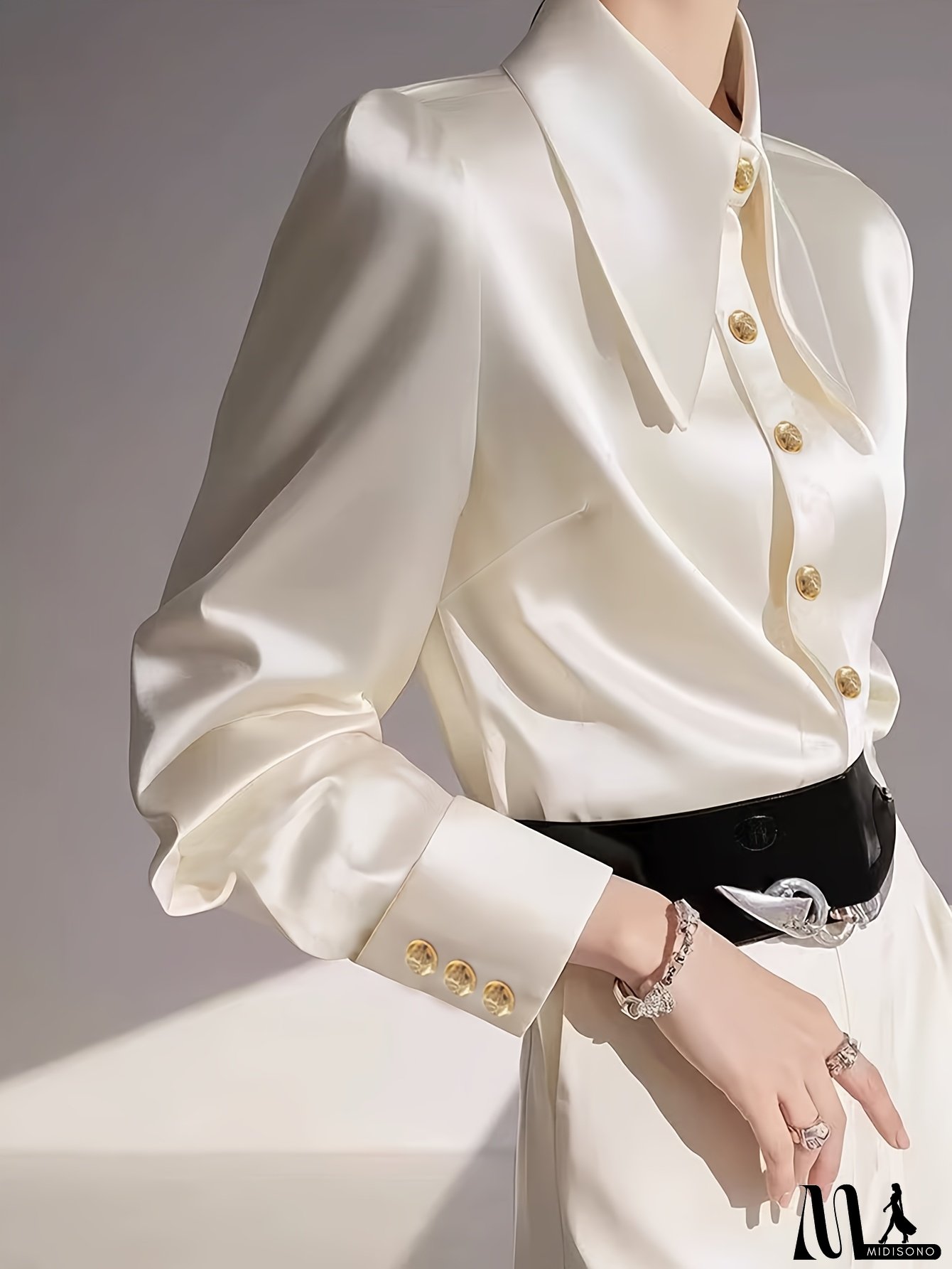 [Elegant White Shirt] Elegant White Long Sleeve Button-Up Shirt | Lapel Collar, Solid Color, Casual or Formal, Versatile Blouse, Classic Collar, Smooth Texture