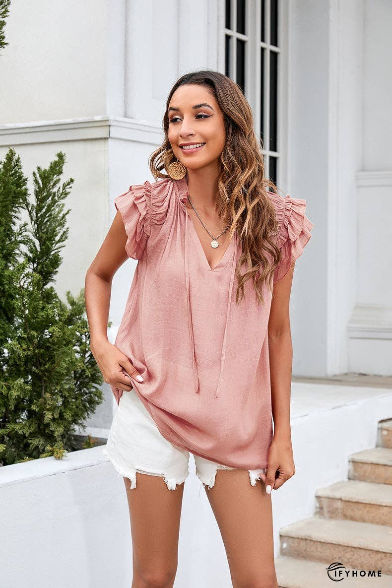 Tie Neck Ruffle Trim Blouse | IFYHOME