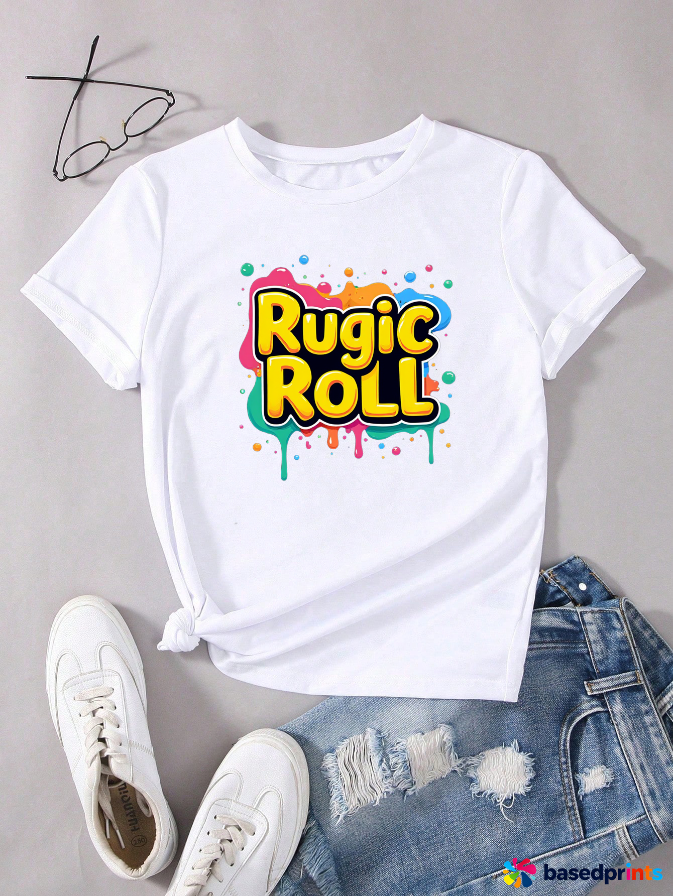 Rugic Roll White T-Shirt Casual Short Sleeve Tee