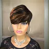 Glueless Black Gold Short Straight Bob Pixe Cut Hair