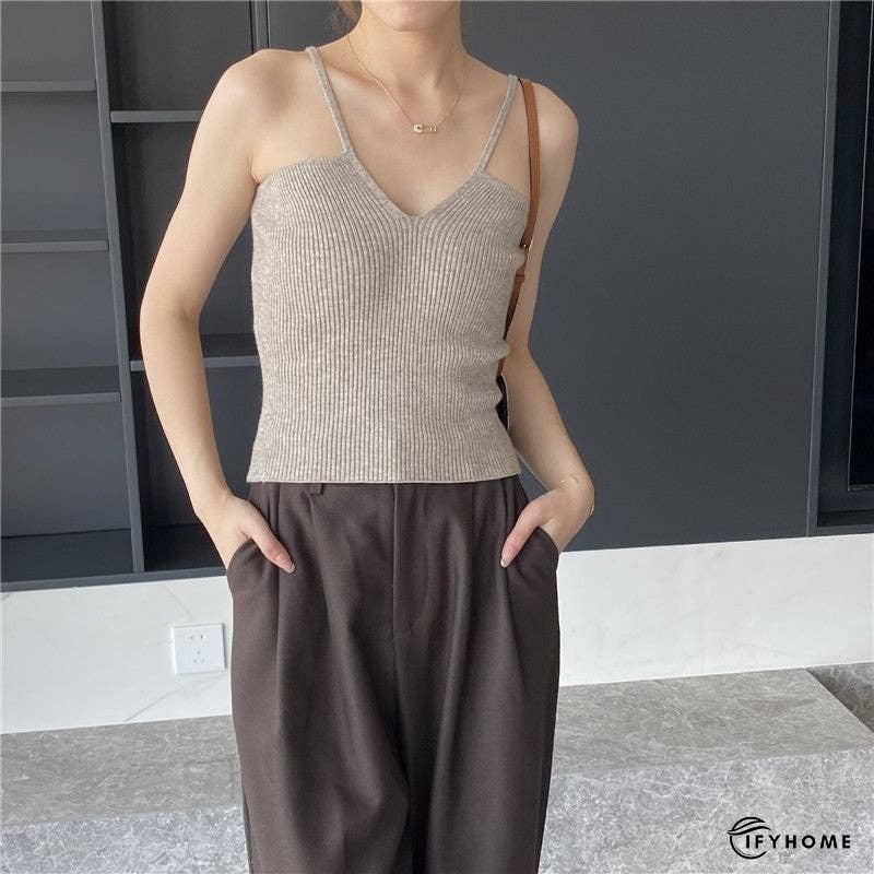 V-Neck Sleeveless Knit Tank Top For A Slim Fit | IFYHOME