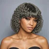 Salt and Pepper  Curly Hair Wig With Bangs Glueless Wigs