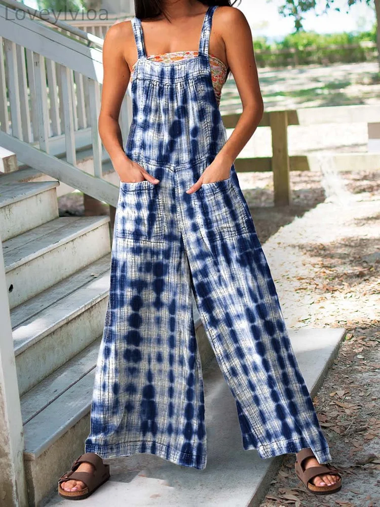 Women's Tie Dye Print Casual   Wide Leg Jumpsuit