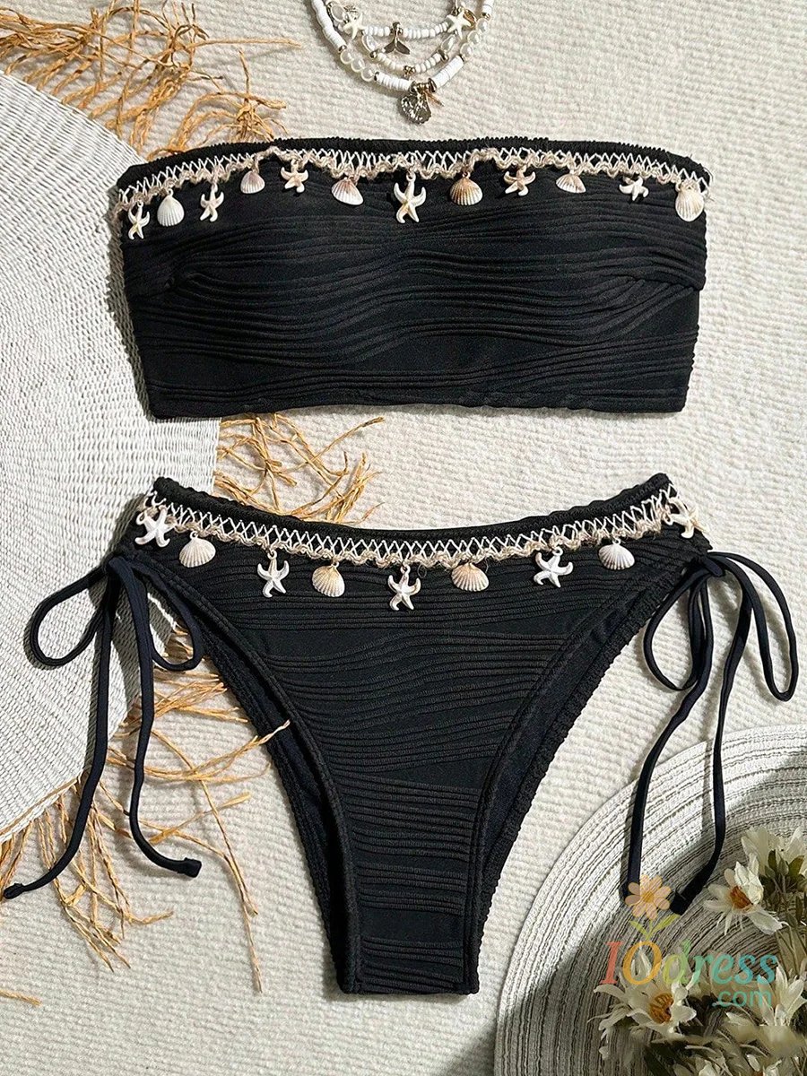 IO Dress XS - XL Bandeau Wrinkled High Cut Bikini Women Swimwear Female Swimsuit Two-pieces Bikini Set Shell Bather Bathing Suit Swim