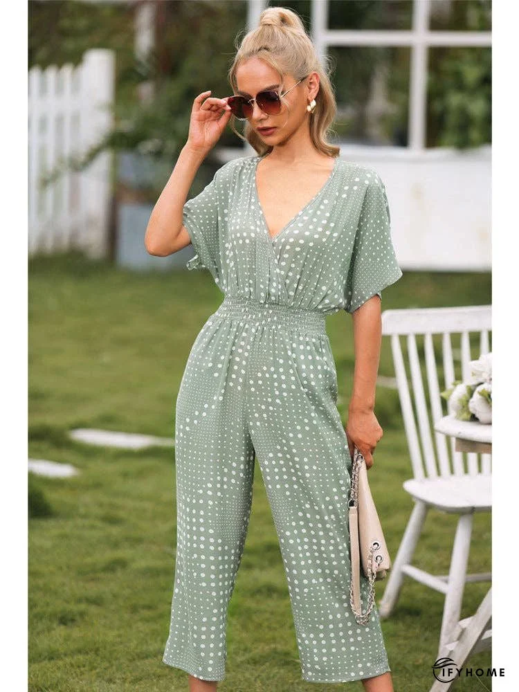Polka Dot Surplice Neck Jumpsuit with Pockets | IFYHOME