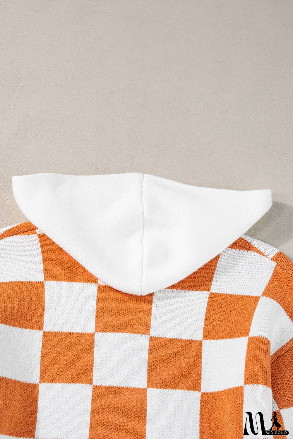 Checkered Contrast Kangaroo Pocket Hooded Sweater