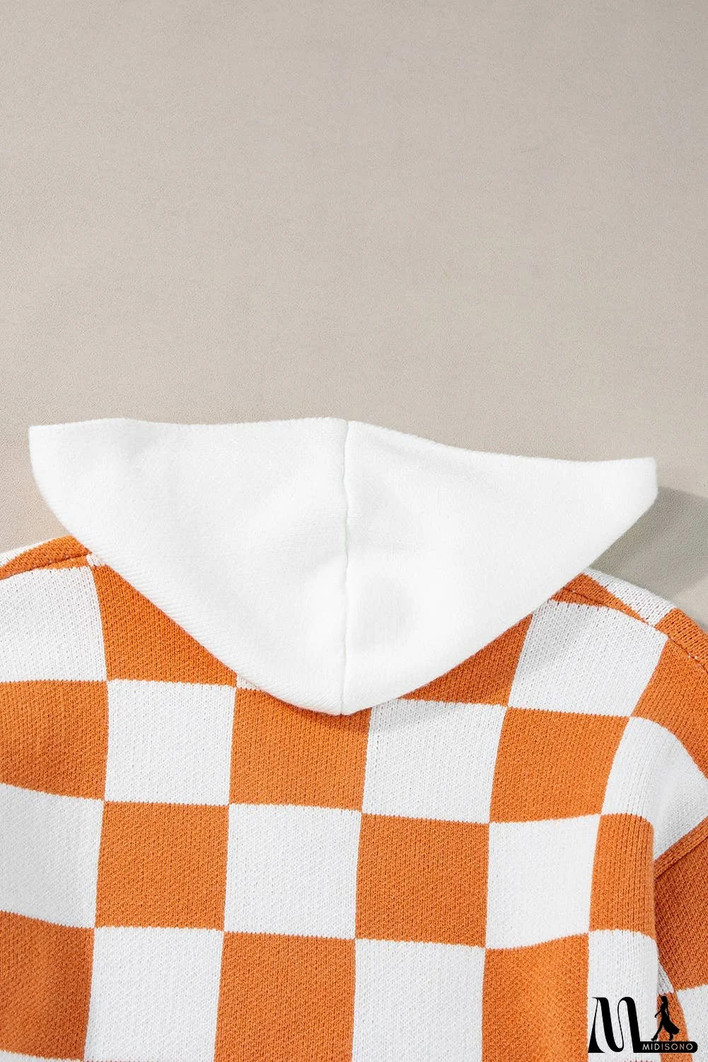 Checkered Contrast Kangaroo Pocket Hooded Sweater