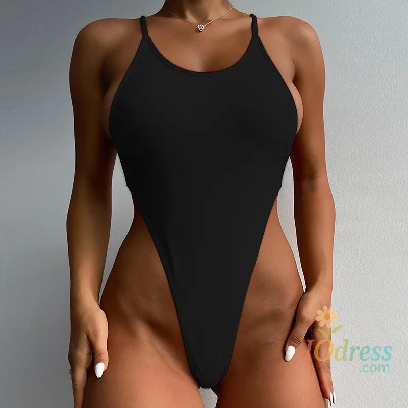 IO Dress Thong One Piece Swimsuit Women Solid Pink Push Up Backless Bodysuit Sexy Bathing Suit Beach Bandage Backless Swimwear Monokini
