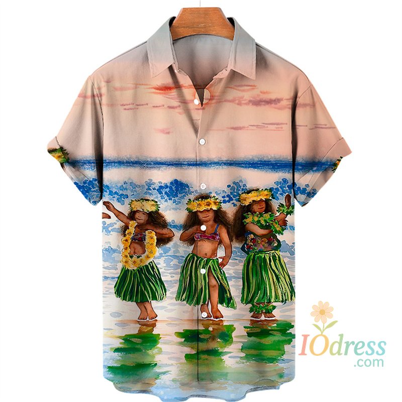 IO Menswear Tropical Palm 3d Print Hawaiian Shirt For Men Summer Beach Street Short Sleeves Tops Harajuku Holiday Lapel Button Loose Blouse
