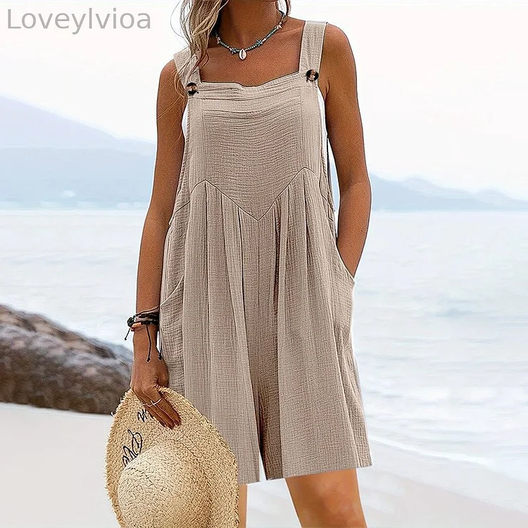 Cozy Khaki Cotton And Linen Jumpsuit