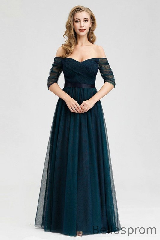 Bellasprom Tulle Long Evening Prom Dress Online Off-the-Shoulder Bellasprom