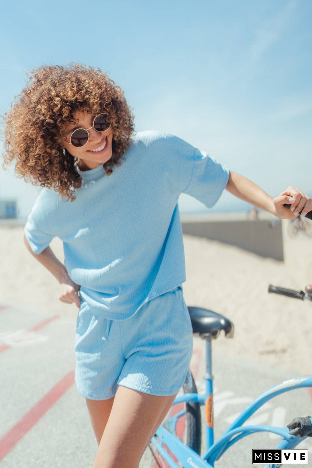 Textured Round Neck Top and Shorts Set