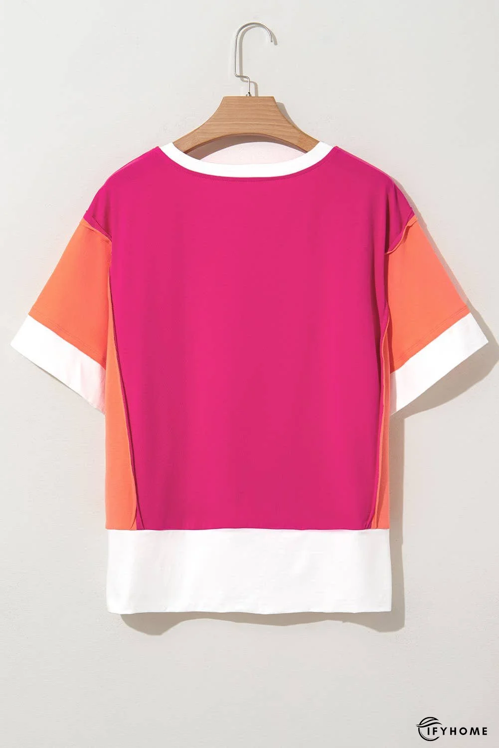 Color Block Patchwork Side Slits Loose Fit T Shirt | IFYHOME
