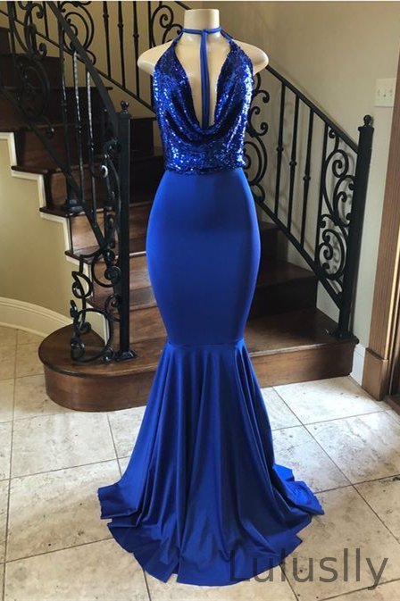 Luluslly Royal Blue Sequins Mermaid Prom Dress Sleeveless