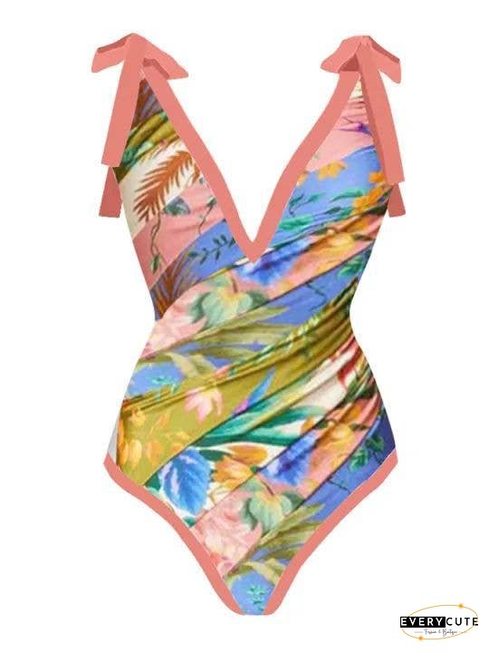 Ladies Strape Shoulder Print One Piece Swimwear SKSW40080T
