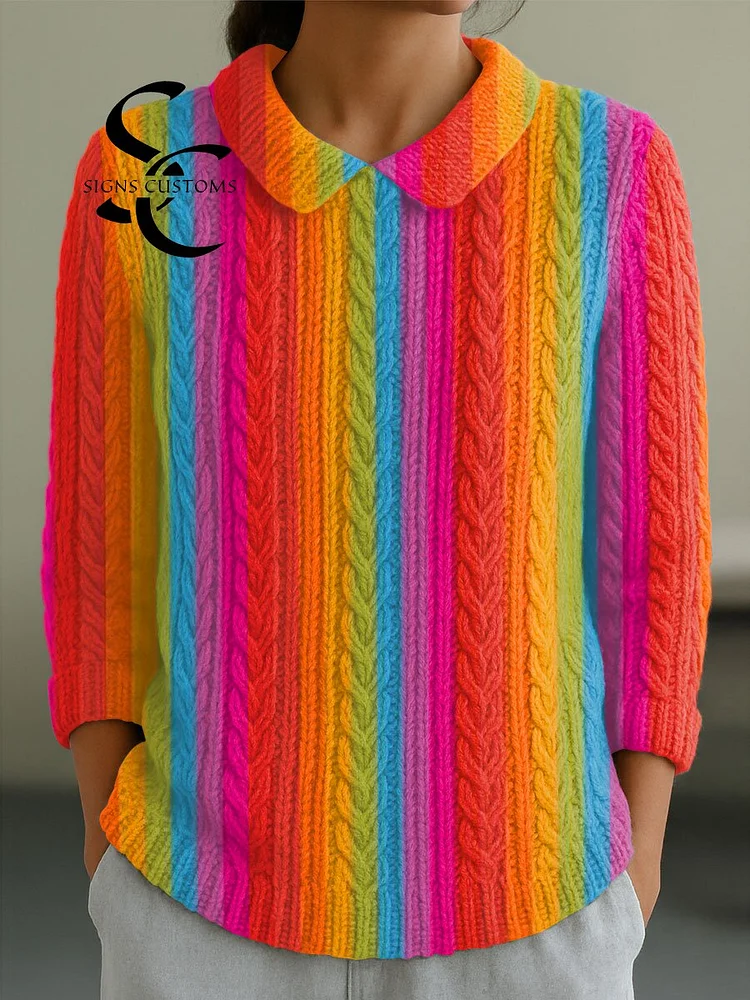 Women's Vintage Abstract Geometric Art Print Casual Peter Pan Collar 3/4 Sleeve Sweater