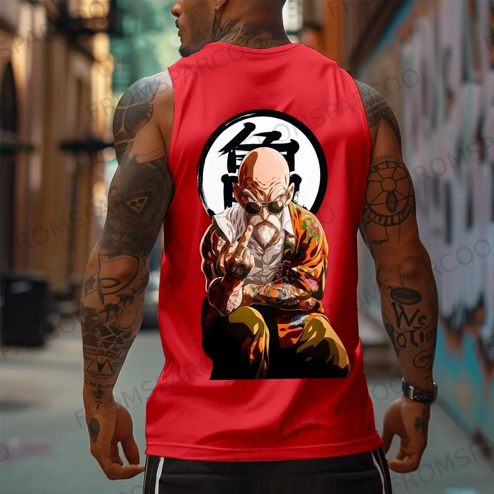 Oversized Anime Print Gym Tank Top  