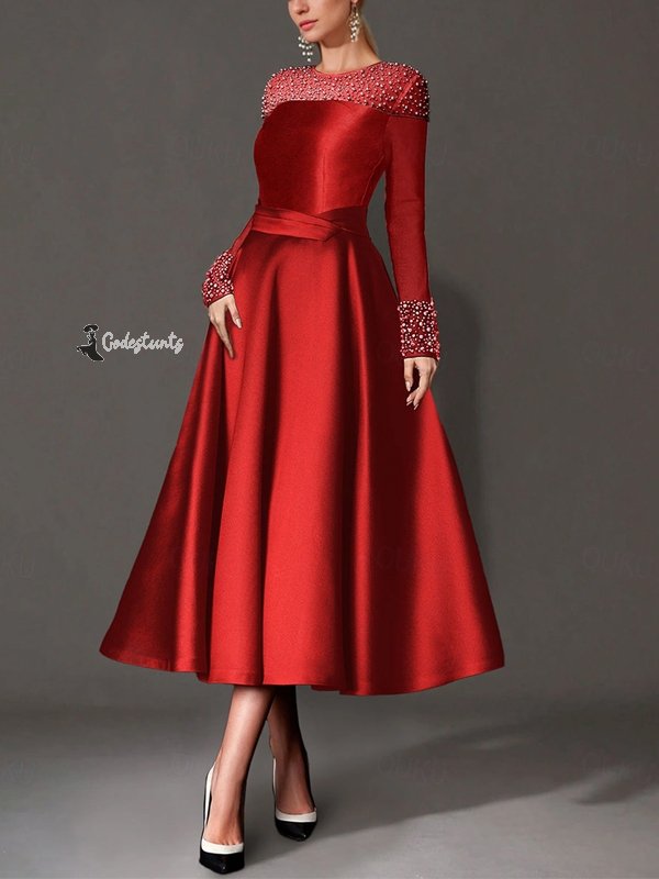 Round Neck Solid Color Midi Dress