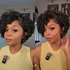 Natural Black / Brown Highlight Water Wave Pixie Cut Glueless Short Curly Wig